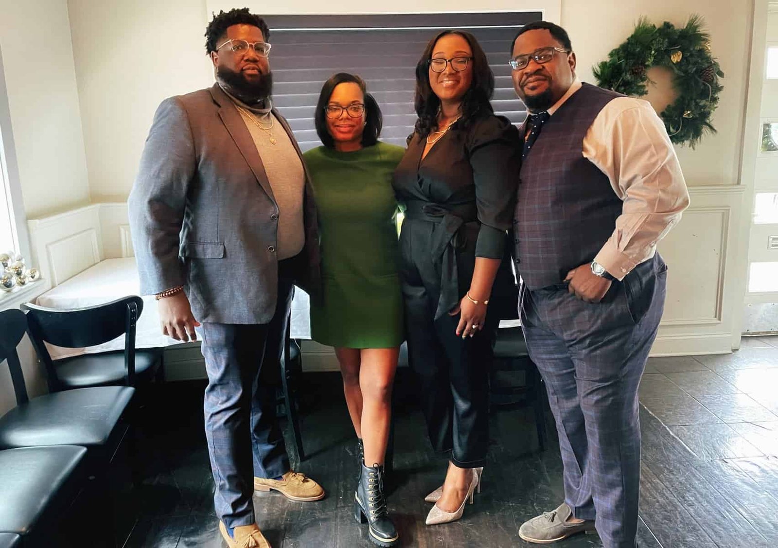 Green, Polished & Intentional: My Zara Mini Dress and Tory Burch Boots for the Firm’s Christmas Luncheon